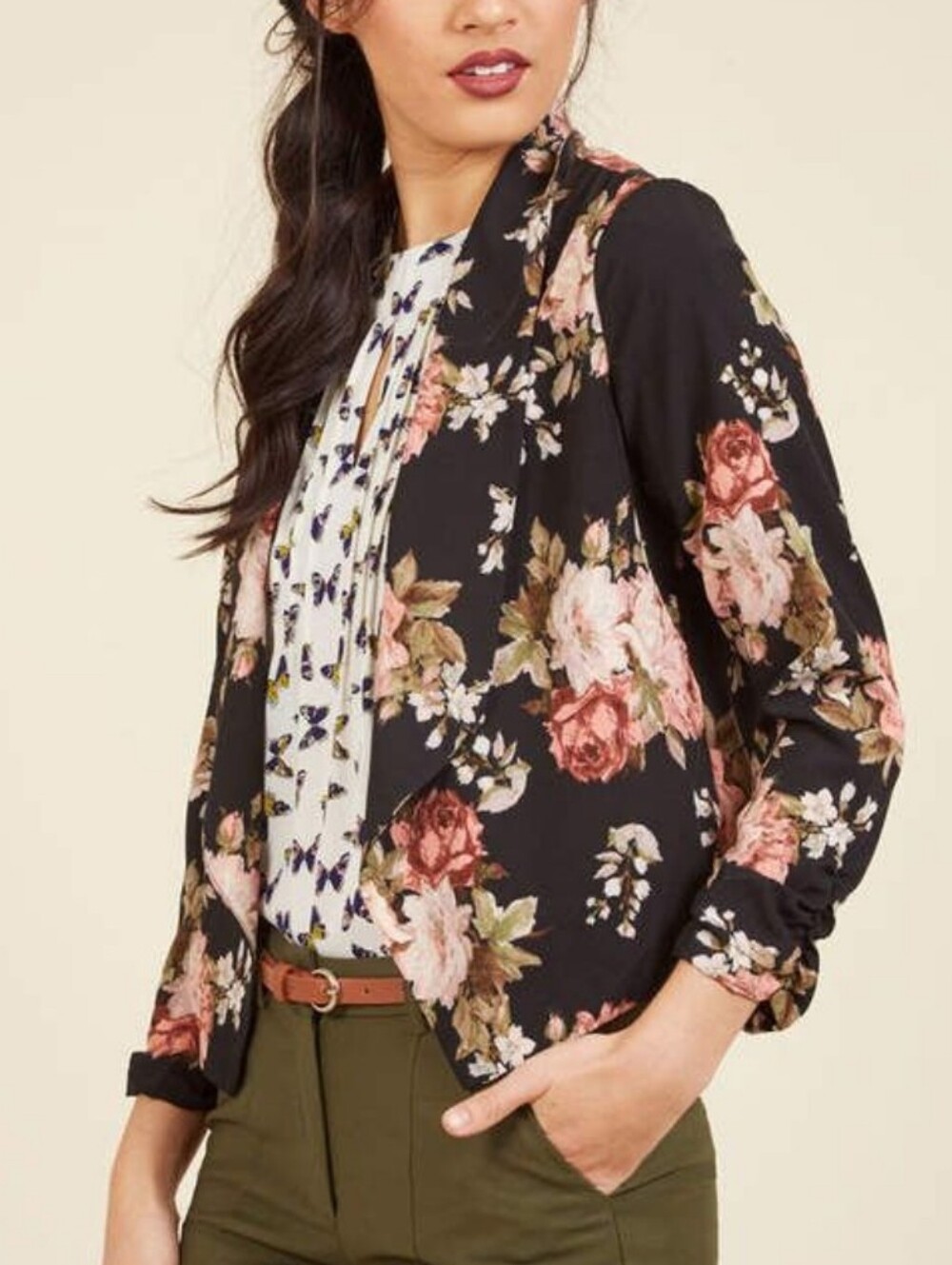 Love Tree Blazer Impromptu Interview Lightweight Floral Medium Open Jacket